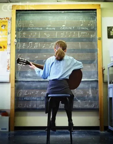 Little girls study guitar